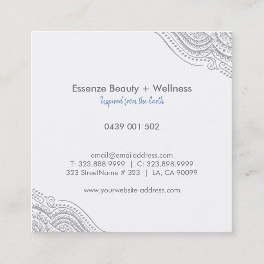 Heerlijk zilvergrijs Paisley Mandala Vierkante Visitekaartje (Achterkant)