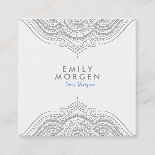 Heerlijk zilvergrijs Paisley Mandala Vierkante Visitekaartje (Voorkant)