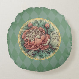 Heerlijke Art Nouveau Pioenrozen Rond Kussen