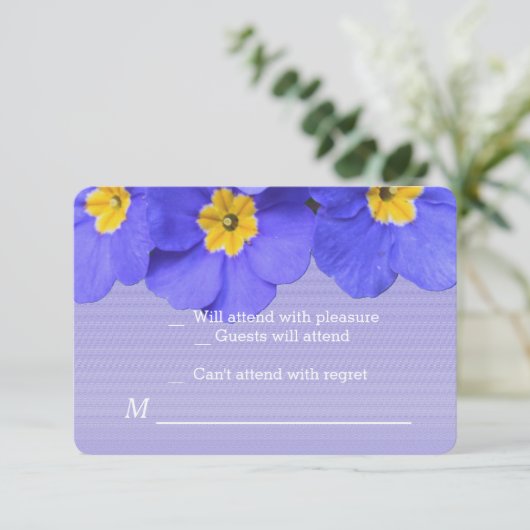 heerlijke blauwe tuinbloemen rsvp bruiloft (Staand voorkant)