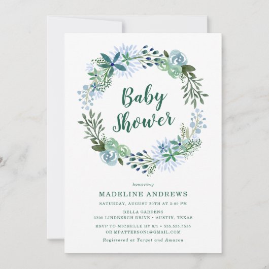 Heerlijke bloem | Uitnodiging voor groen Baby show (Voorkant)