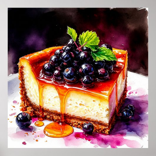 Heerlijke Blueberry Cheesecake Slice met Syrup Poster (Voorkant)