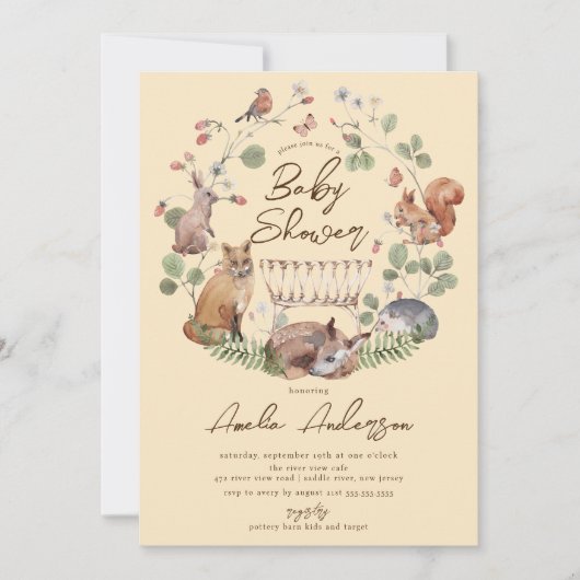 Heerlijke bosdieren Baby shower uitnodiging (Voorkant)