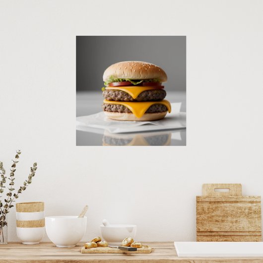 Heerlijke Cheeseburger op Weefsels Poster (Keuken)