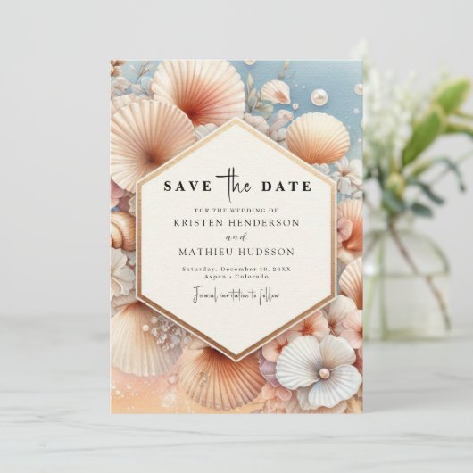 Heerlijke Chic Beach bruiloft Save The Date (Staand voorkant)