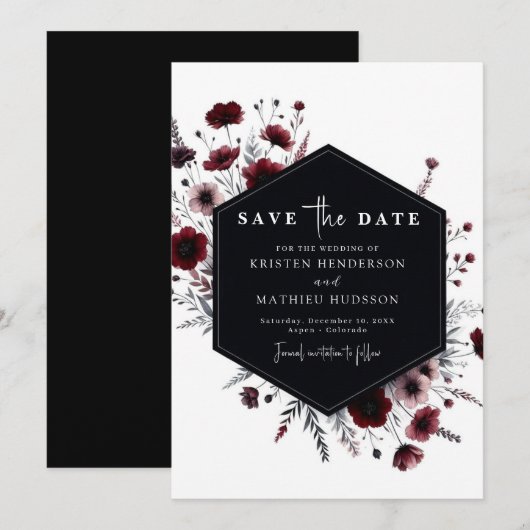 Heerlijke Chic Bourgondische bruiloft Save The Date (Voorkant / Achterkant)