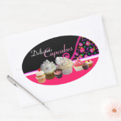 HEERLIJKE CUPCAKES VERJAARDAGSFEEST Roze Stippen Ovale Sticker (Envelop)