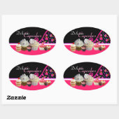 HEERLIJKE CUPCAKES VERJAARDAGSFEEST Roze Stippen Ovale Sticker (Vel)