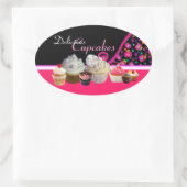 HEERLIJKE CUPCAKES VERJAARDAGSFEEST Roze Stippen Ovale Sticker (Tas)
