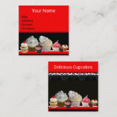 HEERLIJKE CUPCAKES WOESTIJNWINKEL Zwart Rood Bakke Vierkante Visitekaartje (Voorkant / Achterkant)