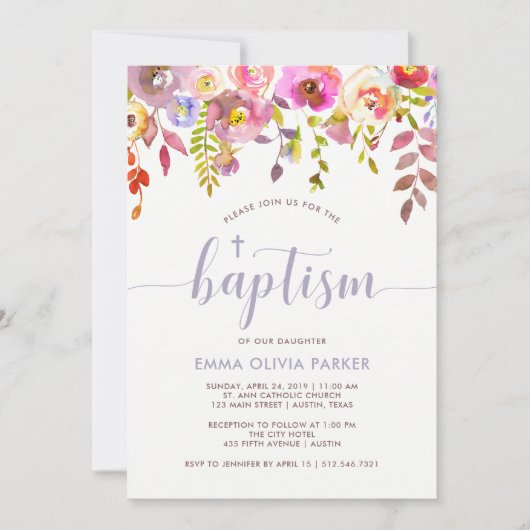 Heerlijke delicate bloem | uitnodiging tot doop (Voorkant)