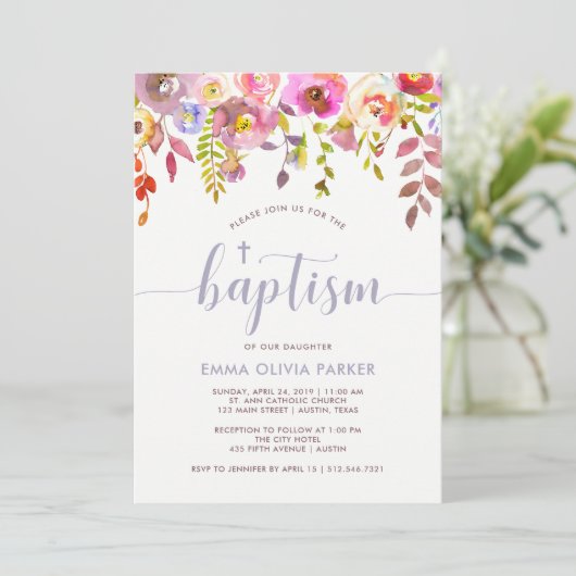 Heerlijke delicate bloem | uitnodiging tot doop (Staand voorkant)