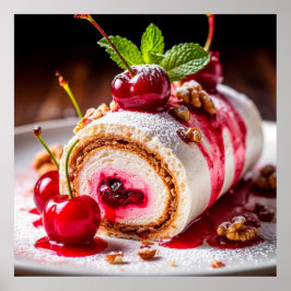 Heerlijke dessertrol met verse kersen poster