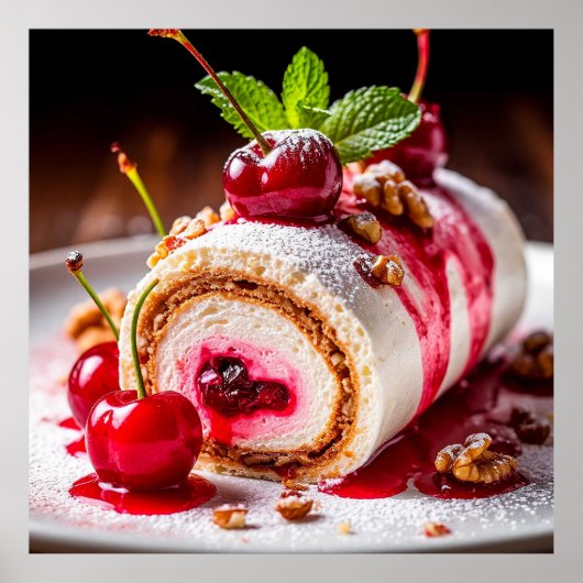 Heerlijke dessertrol met verse kersen poster (Voorkant)