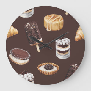 Heerlijke desserts: voedsel schets patroon grote klok