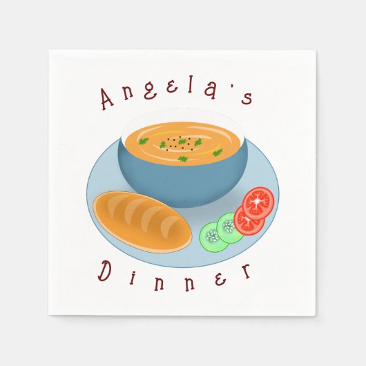 Heerlijke Dinner Soep met Brood en groenten Servet (Voorkant)