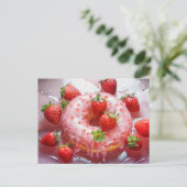 Heerlijke donut met suikerglazuur, Aardbei Briefkaart (Staand voorkant)