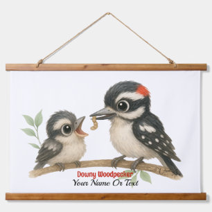 Heerlijke Downy Woodpecker Hangend Wandkleed