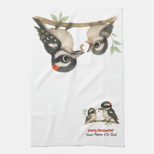 Heerlijke Downy Woodpecker Theedoek (Verticaal)