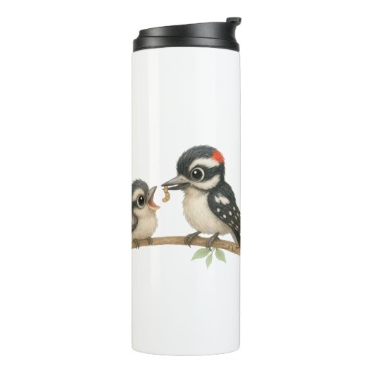 Heerlijke Downy Woodpecker Thermosbeker (Gedraaid links)