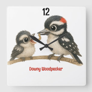 Heerlijke Downy Woodpecker Vierkante Klok
