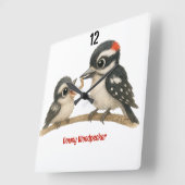Heerlijke Downy Woodpecker Vierkante Klok (Hoek)
