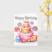 Heerlijke Happy Birthday Party Cake Kaart (Gele Bloem)