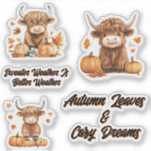 Heerlijke Herfst Highland Koe Kleine Sticker Blad (Voorkant)