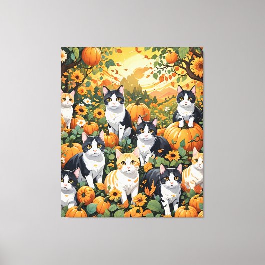 Heerlijke katten en pompoenen in de Herfst Canvas Afdruk (Voorkant)