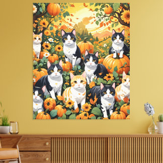 Heerlijke katten en pompoenen in de Herfst Canvas Afdruk