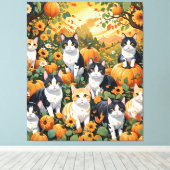 Heerlijke katten en pompoenen in de Herfst Canvas Afdruk (Insitu (Houten vloer))