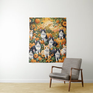 Heerlijke katten en pompoenen in de Herfst Wandkleed