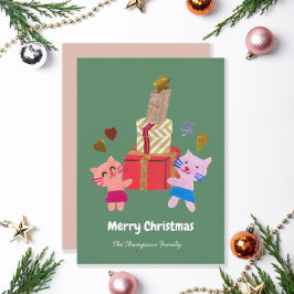 Heerlijke katten met cadeau mos groen kerstfeest feestdagenkaart