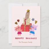 Heerlijke katten met roze geschenkdozen feestdagenkaart (Voorkant)