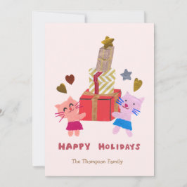 Heerlijke katten met roze geschenkdozen feestdagenkaart