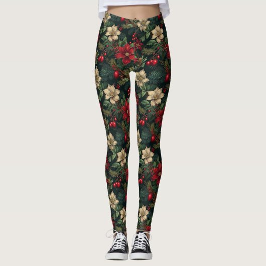 Heerlijke kerst chinoiserie floral leggings (Voorkant)