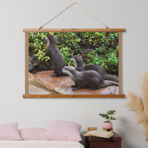 Heerlijke kleine grijze otters, hangend wandkleed