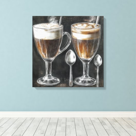 Heerlijke koffie Drink in glazen Mokken Canvas Afdruk (Insitu (Houten vloer))
