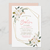 heerlijke magnolia bloemen Baptisme uitnodiging (Voorkant / Achterkant)