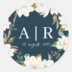 heerlijke magnolia florals bruiloftssticker ronde sticker