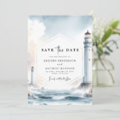 Heerlijke Oceanic Elegance Lighthouse bruiloft Save The Date (Staand voorkant)