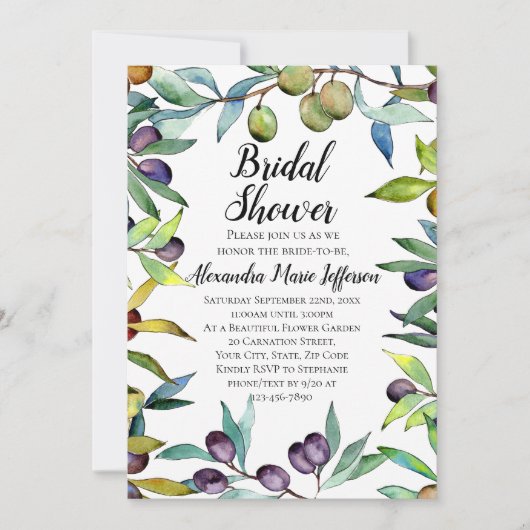 Heerlijke olijven Toscaanse Waterverf Vrijgezellen Kaart (Voorkant)