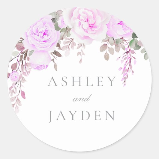 Heerlijke Paarse bloemen bruiloft Ronde Sticker (Voorkant)