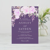 Heerlijke Paarse & Violet Bloemen bruiloft Kaart (Staand voorkant)