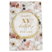 Heerlijke Pastel Roze Waterverf 80ste Verjaardag Medium Cadeauzakje (Voorkant)