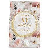 Heerlijke Pastel Roze Waterverf 80ste Verjaardag Medium Cadeauzakje (Achterkant)