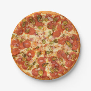 heerlijke pizza pepperoni jalapeno foto papieren bordje