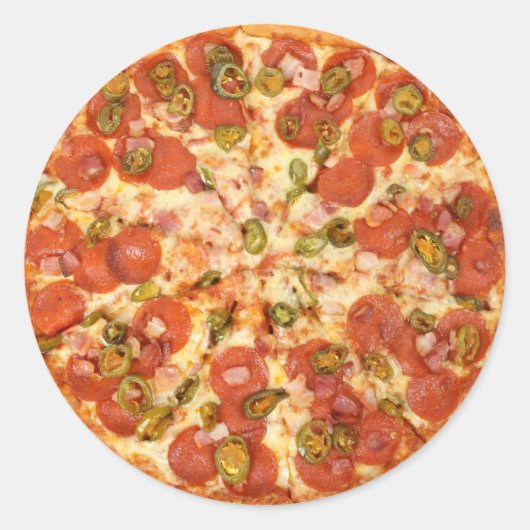 heerlijke pizza pepperoni jalapeno foto ronde sticker (Voorkant)