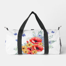 Heerlijke rode klaprozen, zonnebloemen & vlinders plunjezak