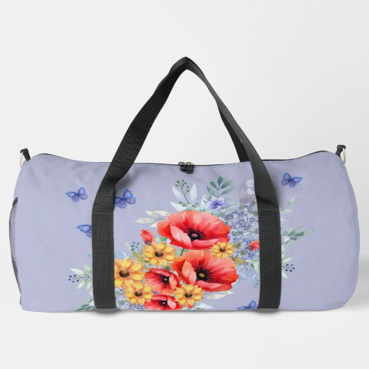 Heerlijke rode klaprozen, zonnebloemen & vlinders plunjezak (Achterkant)